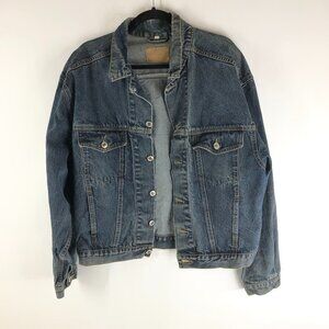 JEPS Mens Denim Jacket Distressed Medium Wash Blue Retro Trucker L